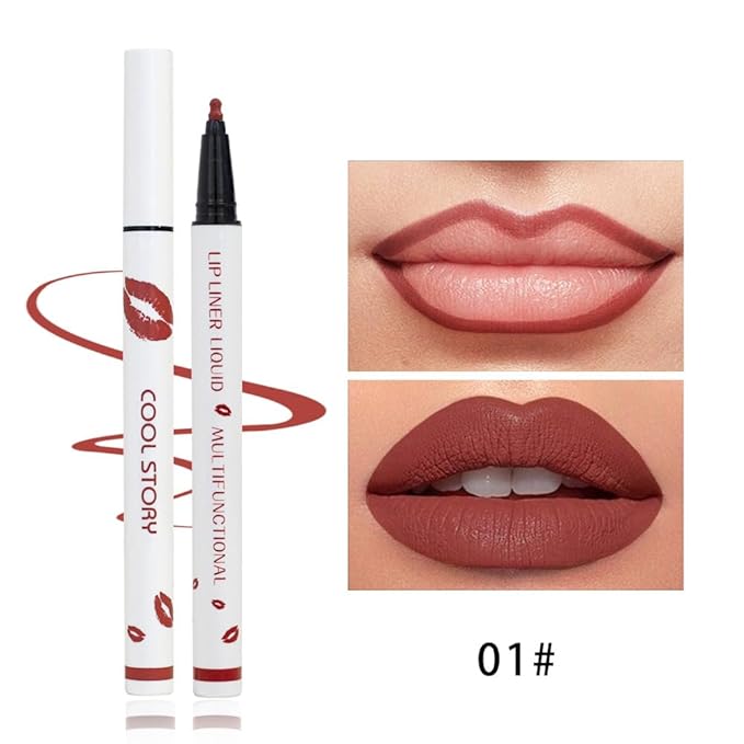 YUANLI Lip Stain Marker Pen, Lip Liner and Lipstick 2 in 1, Long Lasting Waterproof Matte Lip Tint Stain for Women, Hydrating and Waterproof 24 Hour Lip Liner Pencil & Liquid Lipstick - 01
