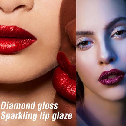 AKARY Shimmer Liquid Lipstick Long Lasting, Skull Diamond Metallic Shiny Glitter Glossy Shimmery Finish Waterproof Lip Gloss for Women, High Pigmented Nonstick Cup Lipstick Makeup for Lips, 01