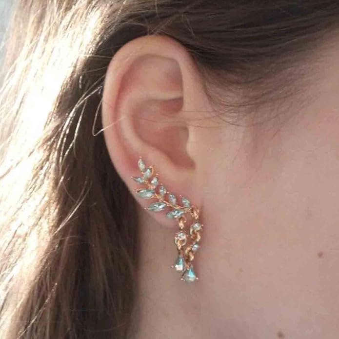 Boho Rhinestone Ear Crawler Earrings Gold