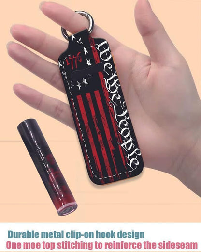 Chapstick Holder Keychain Holder Neoprene Lip Balm Lipstick Lip Gloss Holder Travel Accessory for Girls Women Gift(American Flag 1776)