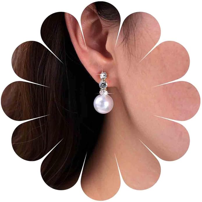 Vintage Rhinestone Pearl Drop Earrings Gold