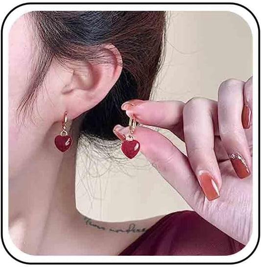 Vintage Heart Dangle earrings Red Coral Earrings Red
