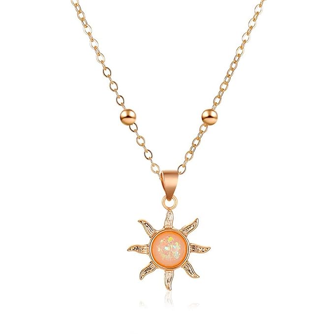 Bohemia Sun Choker Necklace Chain Sunflower Opal Pendant