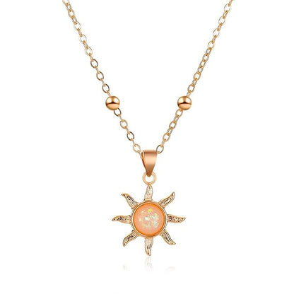 Bohemia Sun Choker Necklace Chain Sunflower Opal Pendant