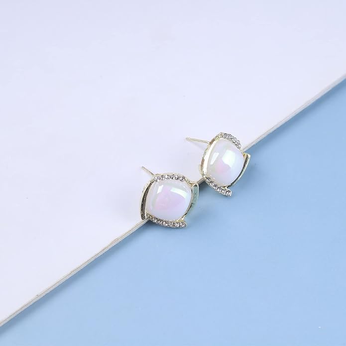 Vintage Crystal Square Earrings Moonstone Square