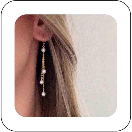 Vintage Pearl Dangle Earrings Gold Pearl