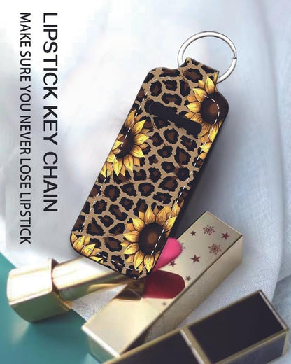 Chapstick Holder Keychain Holder Neoprene Lip Balm Lipstick Lip Gloss Holder Travel Accessory for Girls Women Gift(Sunflower Leopard)