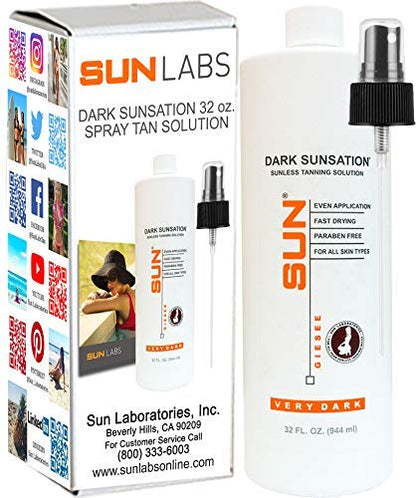 Airbrush Spray Tan Solution Dark Sunsation Very Dark Self Tanner 32 oz - Self Tanner - Use With Natural Sunless Airbrush HPLV, Tan Body and Face (Packaging May Very)