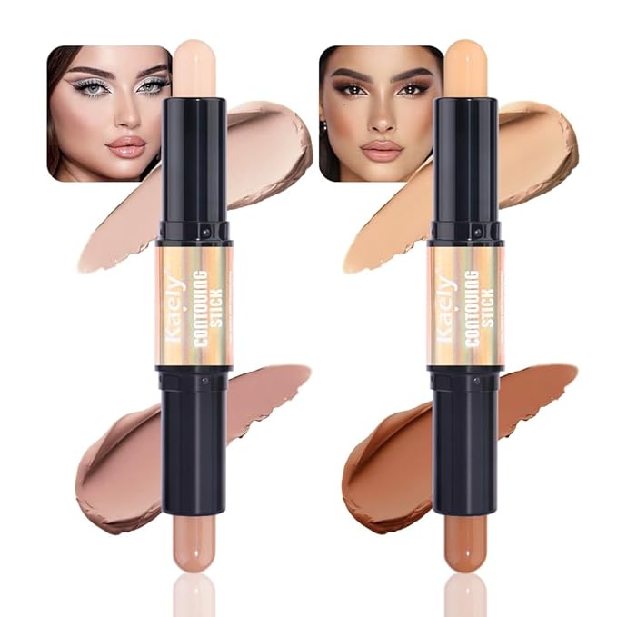 Kaely 2Pcs Cream Bronzer Highlighter Stick,Face Shaping Contouring Shades Makeup,15+16