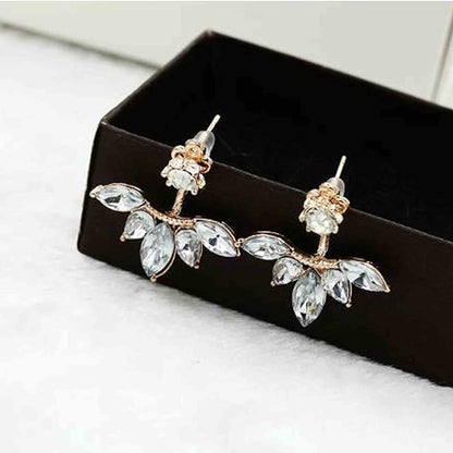 Boho Crystal Lotus Jackets Earrings Gold Crystal Studs