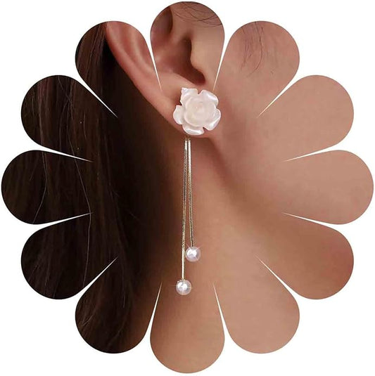 Vintage Flower Pearl Drop Earrings Long