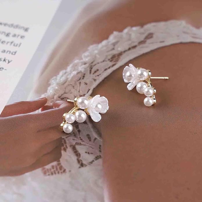 Vintage Pearl Flower Earrings Gold Pearl