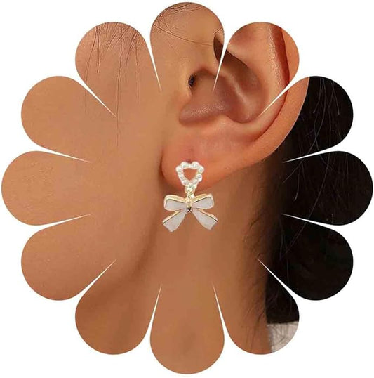 Vintage Pearl Bow Dangle Earrings Pearl