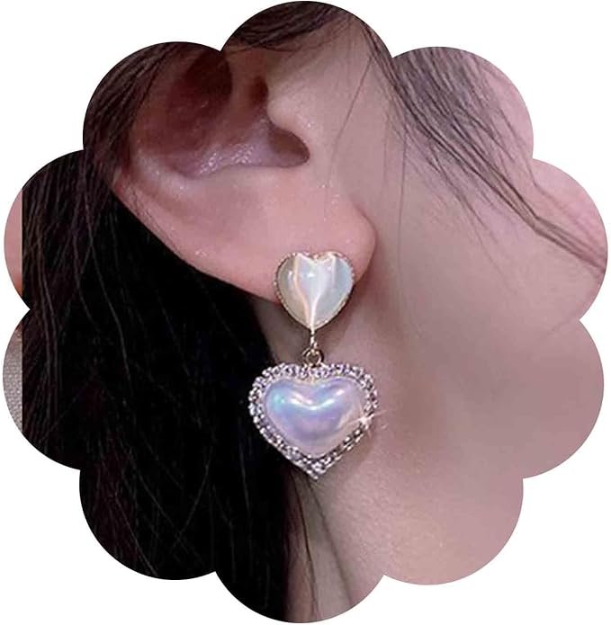 Vintage Rhinestone Heart Drop Earrings Opal