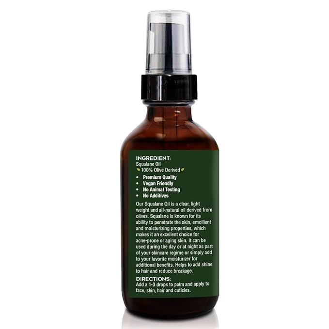 100% Squalane Oil - Pure Plant Derived Vegan All Body Moisturizing Serum (4oz / 118mL) - Ideal Squalane Oil for Face, Body, Hair & Nails