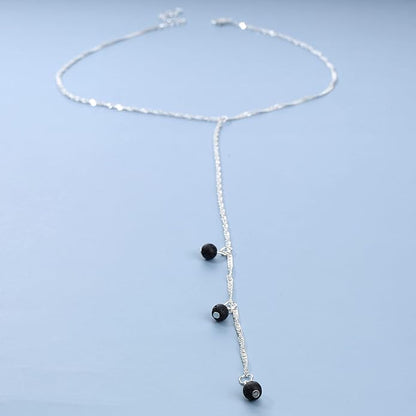 Boho Layered Lava Bead Necklace Silver