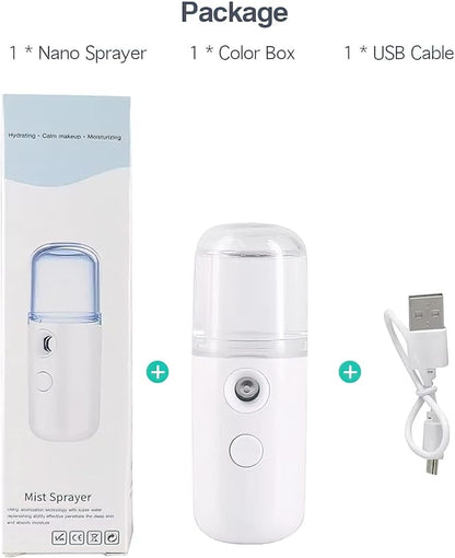 Nano Mist Sprayer Portable for Home, Office, Car, Hydrating Facial Mist and Skin Care (White)