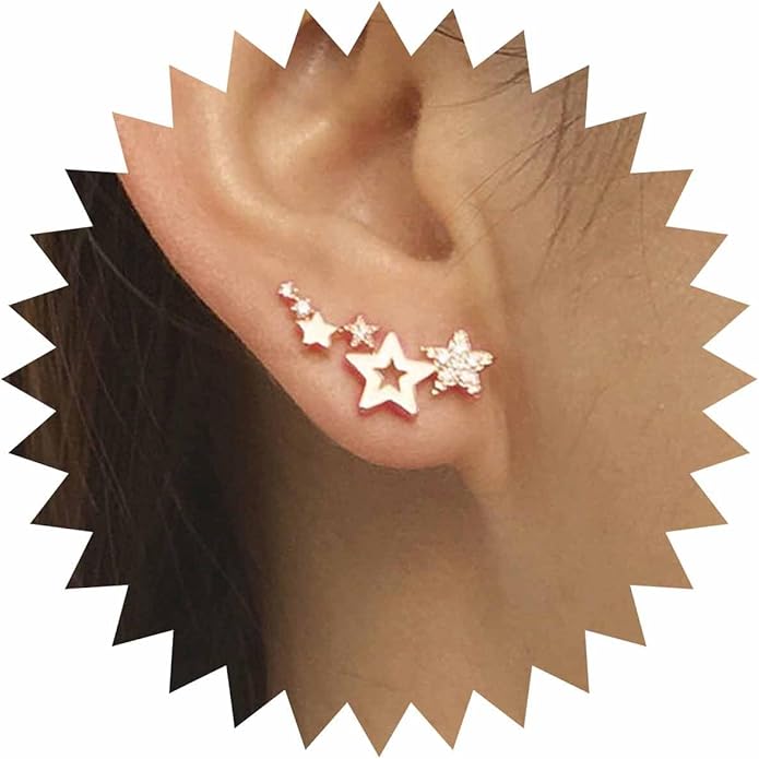 Boho Cz Star Ear Crawler Earrings