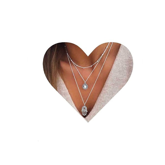 Boho Layered Opal Moonstone Necklace Silver