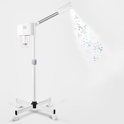 Professional Facial Steamer, Hot Mist Spray, Vaporizador Facial Steamer for Esthetician, Height Adjustable, SPA at Home, White