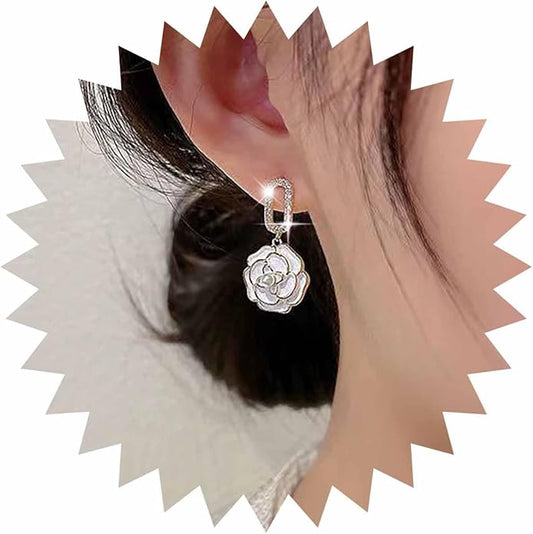 Vintage Black Crystal Flower Drop Earrings