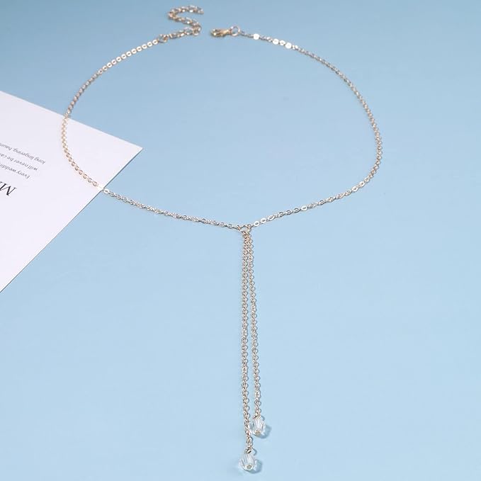 Boho Crystal Drop Necklace Gold Crystal Tassel Y