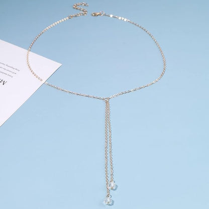 Boho Crystal Drop Necklace Gold Crystal Tassel Y