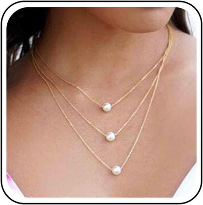 Boho Layered Pearl Necklace Choker Gold