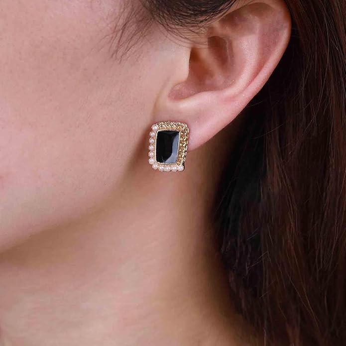 Vintage Black Square Earrings Onyx Square