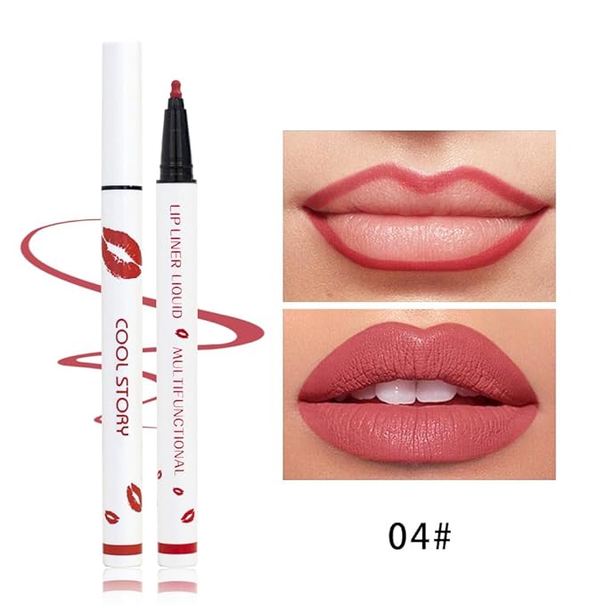 YUANLI Lip Stain Marker Pen, Lip Liner and Lipstick 2 in 1, Long Lasting Waterproof Matte Lip Tint Stain for Women, Hydrating and Waterproof 24 Hour Lip Liner Pencil & Liquid Lipstick - 04