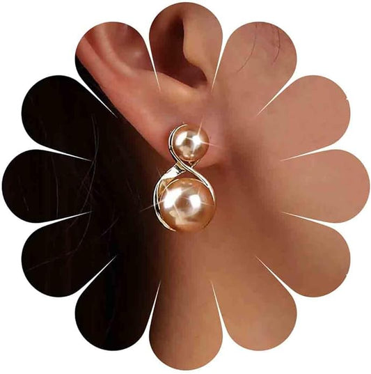 Vintage Pearl Dangle Earrings Gold Double