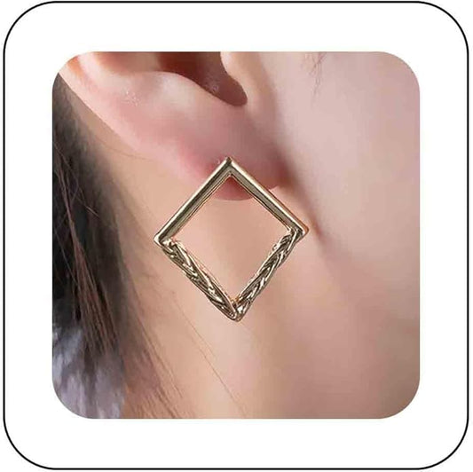 Vintage Hammered Square Drop Earrings Gold Hollow Square