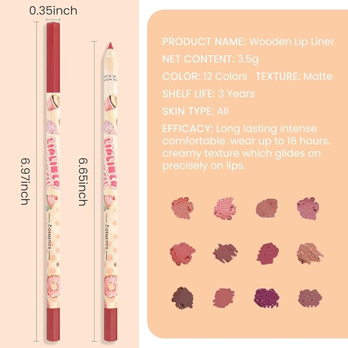 12 Pcs Natural Nude Brown Beige Colors Lip Beige