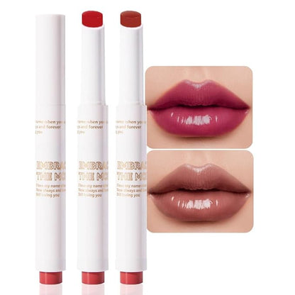Moisturizing Solid Lipstick Non Sticky Lipstick, Moisturizing Lipstick Glossy Tinted Lip Balm,Long Lasting Non-Stick Lip Gloss Cute Makeup, High-gloss for Plumper Looking Lips,Vegan, (01#+02#)