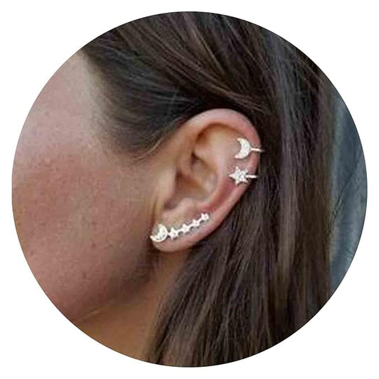 Boho Moon Star Ear Climber Earrings