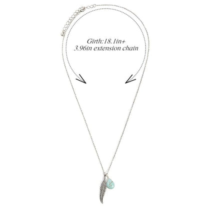 Boho Turquoise Necklaces Silver Feather Pendant Necklace Chain