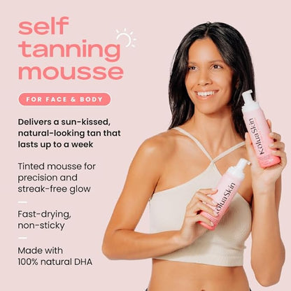 KoluaSkin by KoluaWax Self Tanner Mousse, Dark - Natural-Looking Sunless Body Fake Tan - Dries Quick w/No Streaks, Hydrates Skin - Light Tropical Scent & Dermatologist-tested for Sensitive Skin, 7oz