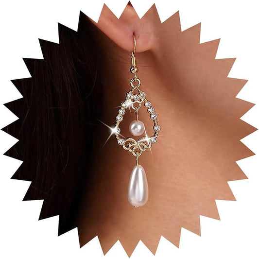 Vintage Crystal Pearl Drop Earrings Teardrop