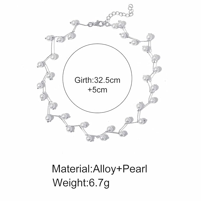 Boho Pearl Choker Necklace Silver Pearl