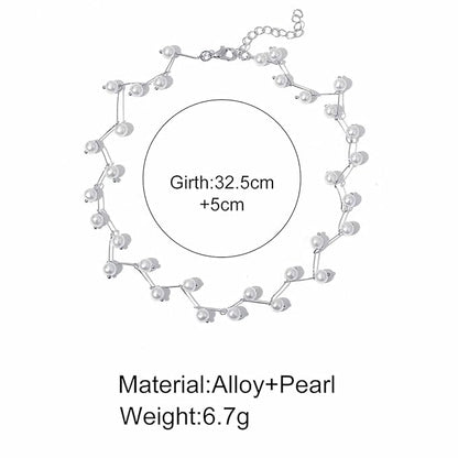 Boho Pearl Choker Necklace Silver Pearl