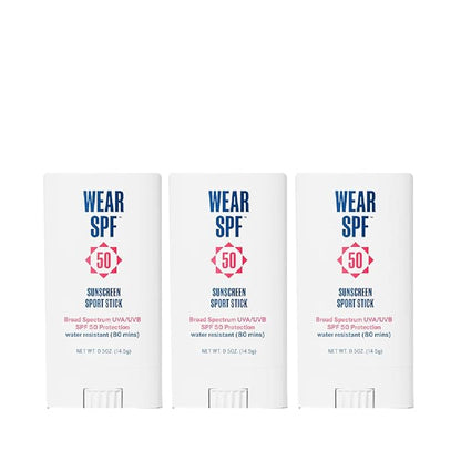 50 Sunscreen Sport Stick with Broad Spectrum SPF 50 UVA/UVB Protection, Sweat- & Water-Resistant Portable Hands-Free Stick for Face & Body, 3-pack