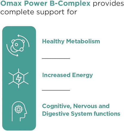 Omax3 2 Bottles - Advanced Vitamin B Complex 50MG with Biotin | Strong & Shiny Hair, Skin Nails, Support Stress, Immunity, Energy Metabolism, 90 Capsules/per Bottle