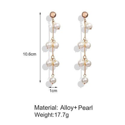 Boho Pearl Tassel Earrings Gold Drop