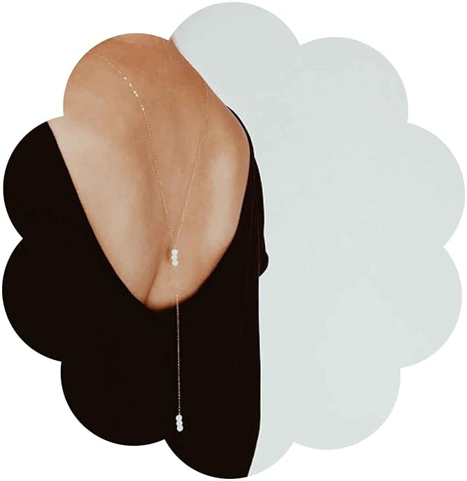 Boho Pearl Back Chain Necklace Gold