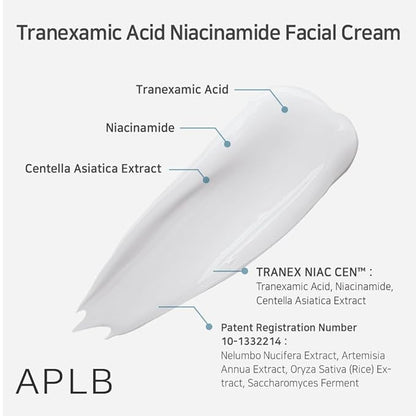 APLB Tranexamic Acid Niacinamide Facial Cream | TRANEX NIAC CEN™ 28.3% 1.35 FL.OZ/Korean Skincare, Moisturizing, Blemish care, Helps with skin discoloration