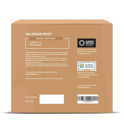 HANDPICK, Valerian Root Tea Bags (Valeriana) 50 Count | Non-GMO, Caffeine Free, Real Ingredients | Earthy/Woody Herbal Tea Bags | Round Eco-conscious Tea Bags