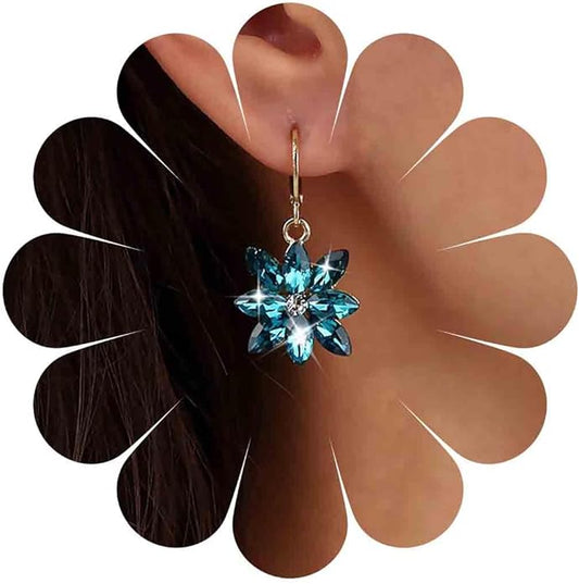 Vintage Blue Crystal Flower Earrings Sapphire