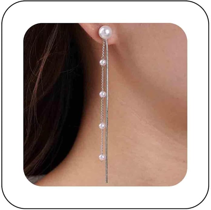 Vintage Pearl Dangle Earrings Long Pearl