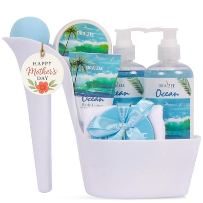 Draizee Mothers Day Gifts for Mom - Spa Gift Baskets for Women - 8 Pcs Luxury Ocean Scented Heel Shoe Design Bath and Body Spa Set-Self Care Package for Women, Presents for Mom, Body Care Set for Her