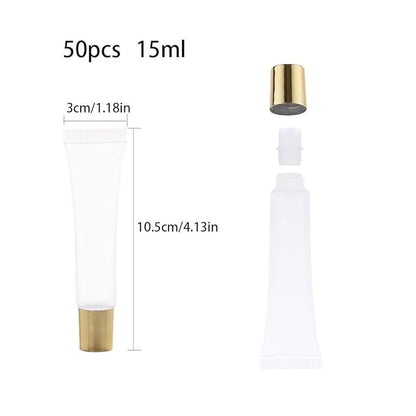 AJLTPA 50Pcs 15 ml Lip Gloss Squeeze Tubes, Lip Gloss Containers Empty, Refillable Soft Clear Tubes for DIY Lipgloss Balm Cosmetic (Gold Cap)